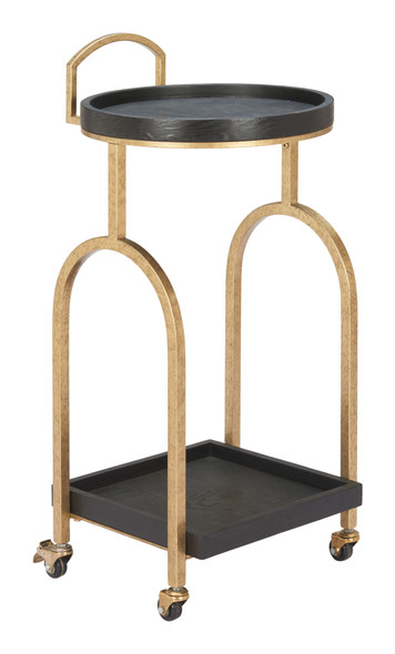 Zukei Black Oak Wood and Steel Round Bar Cart with Wheels