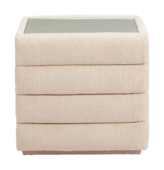 Soffice Beige Glass and Polyester Rectangular Nightstand