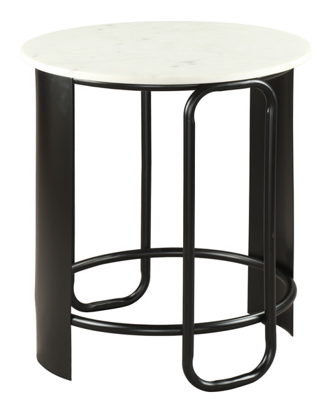 Obel White & Black Natural Marble and Steel Round Side Table