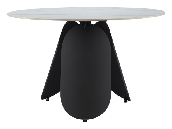 Toru White Sintered Stone and Steel Round Dining Table