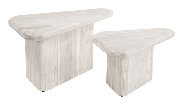 Navidic Whitewashed Acacia Wood Coffee Table Set