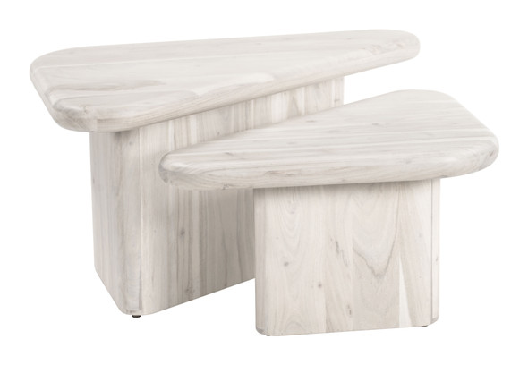 Navidic Whitewashed Acacia Wood Coffee Table Set
