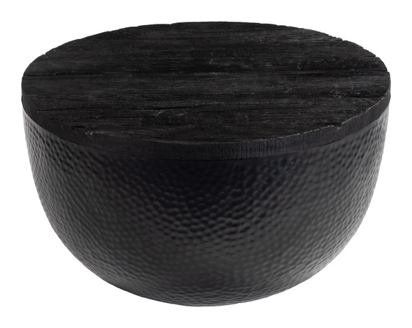 Duskan Black Pine Wood and Iron Round Storage Coffee Table