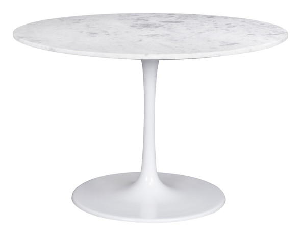 Phoenix White Natural Marble and Aluminum Round Dining Table