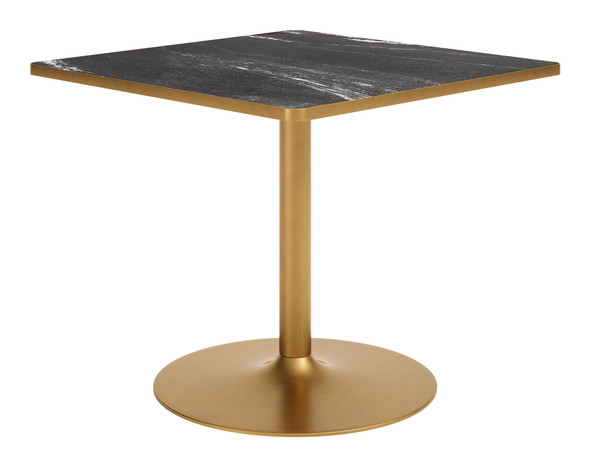 Caliza Black & Gold Tempered Glass and Steel Square Dining Table
