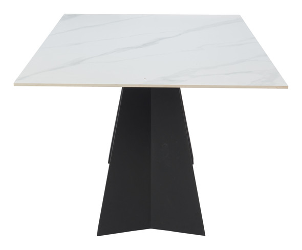 Inky White Sintered Stone and Steel Rectangular Dining Table