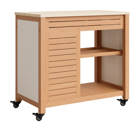 Valtan Natural Acacia Wood and Steel Rectangular Bar Cart with Wheels