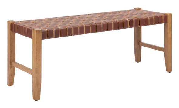 Bandani Brown Leather and Rubberwood Bench