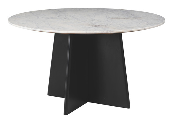 Strela White & Black Natural Marble and Mango Wood Dining Table
