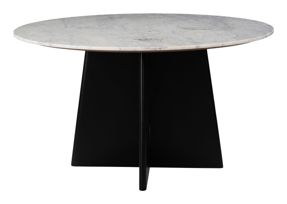 Strela White & Black Natural Marble and Mango Wood Dining Table