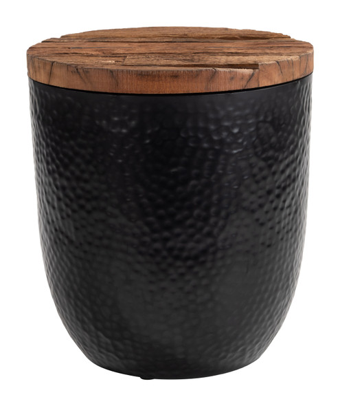 Duskan Natural & Black Pine Wood and Iron Storage Side Table