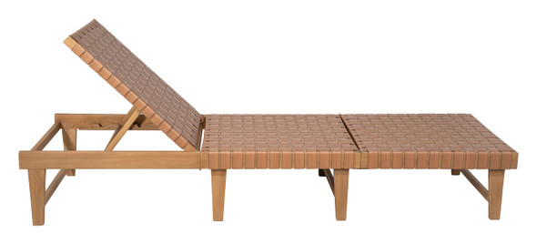 Breath Brown Acacia Wood Height-Adjustable Chaise Lounge for Outdoor Use