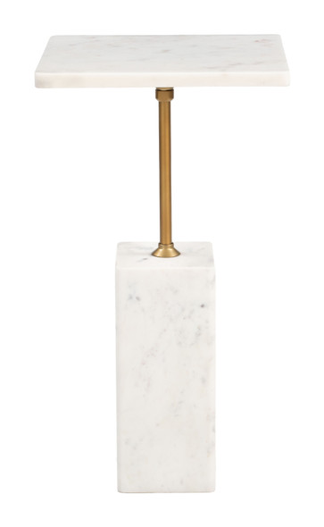 Naht White Natural Marble and Iron Square Side Table