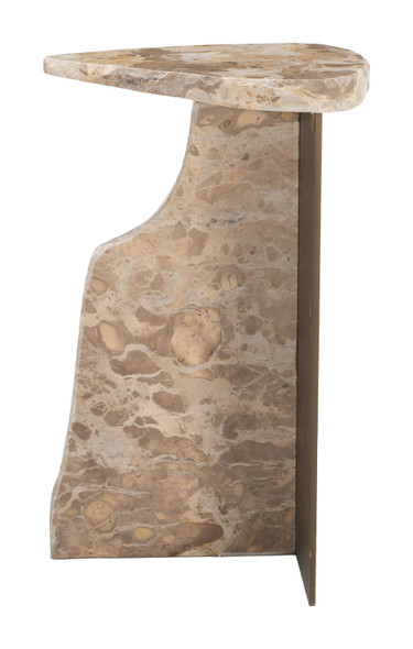 Surya Beige Natural Marble and Iron Side Table