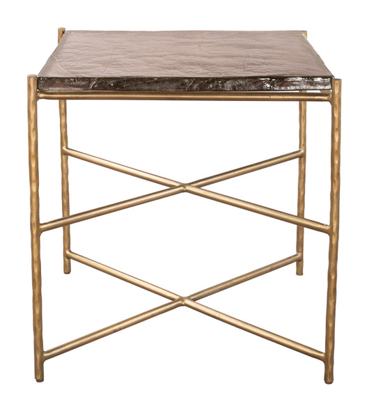 Kove Gold Sand Cast Glass and Iron Square Side Table
