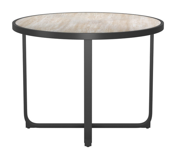 Noctan Black Tempered Glass and Aluminum Round Dining Table for Outdoor Use