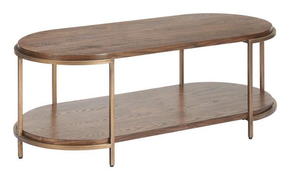 Niju Brown Fir Wood and Steel Oval Coffee Table