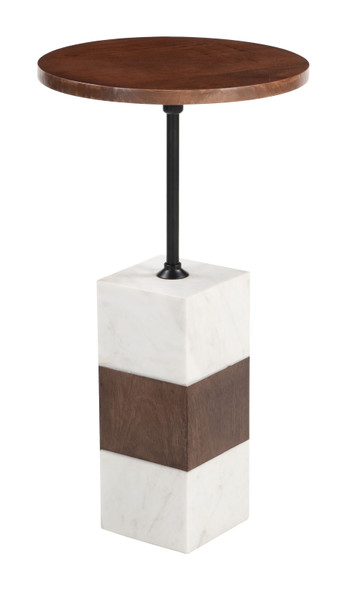 Stuk Brown & White Natural Marble and Mango Wood Round Side Table