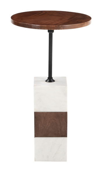 Stuk Brown & White Natural Marble and Mango Wood Round Side Table