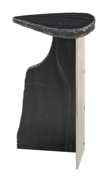 Surya Black Natural Marble and Iron Side Table