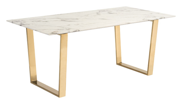Atlas White & Gold Composite Stone and Stainless Steel Dining Table