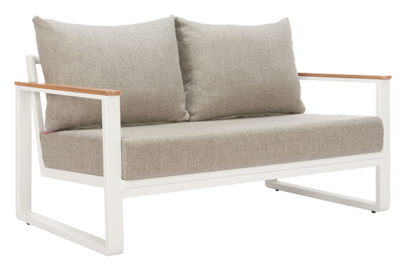Welt Taupe & White Aluminum and Olefin Sofa for Outdoor Use