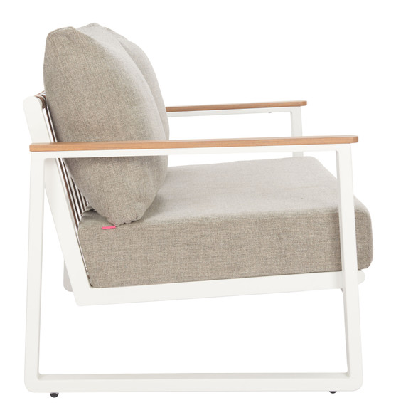 Welt Taupe & White Aluminum and Olefin Sofa for Outdoor Use