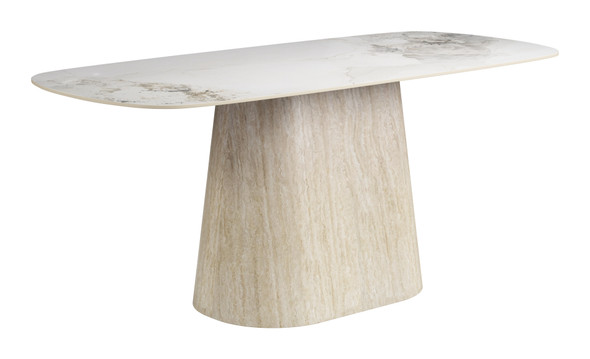 Nooka White & Natural Sintered Stone Rectangular Dining Table