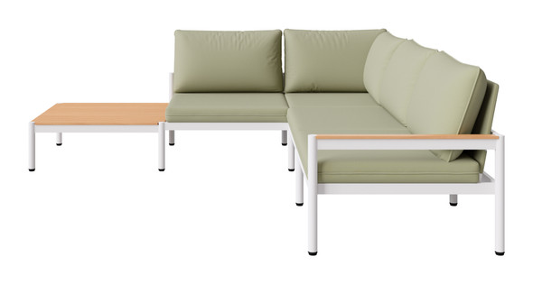 Lychee Green Acacia Wood and Aluminum Square Modular Sectional