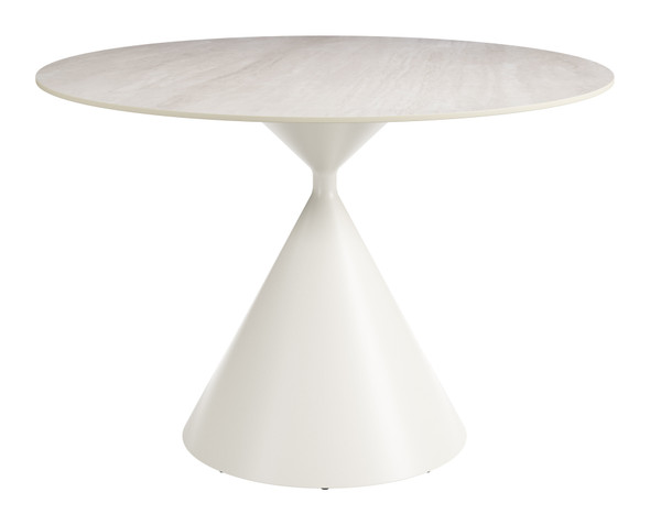 Plinn Light Beige & White Sintered Stone and Steel Dining Table