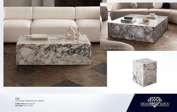 Ark Viola Coffee Table, Viola Marquina Marble, 48 in. W x 24 in. D x 14 in. H