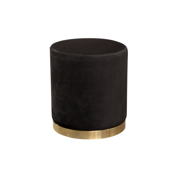 Sorbet Ottoman in Cream or Black Velvet / Brushed Gold, 17 x 17 x 19 Inches