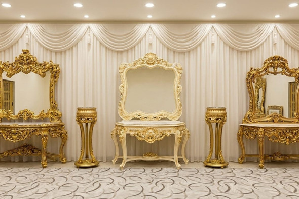 Antique Baroque Vanity Console Mirror Set