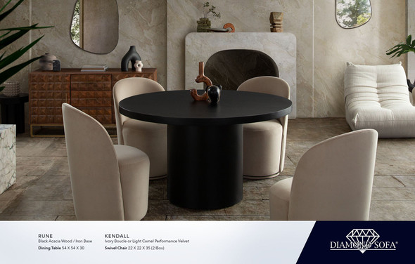 Rune Dining Table in Black, 54 x 54 x 30 Inches for Dining Room Furniture