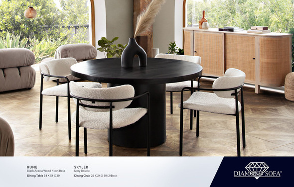 Rune Dining Table in Black, 54 x 54 x 30 Inches for Dining Room Furniture