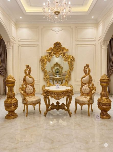 Antique Baroque Vanity Console Mirror & Table Set