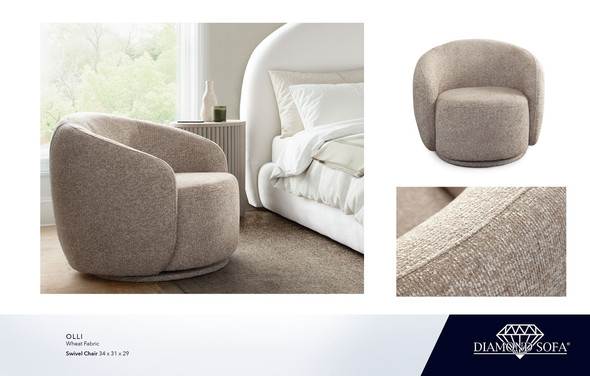 Olli Sofa in Wheat Fabric, 89 in. W x 37 in. D x 28 in. H with Swivel Design
