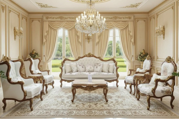 Elegant White & Gold Royal Living Room Furniture Set