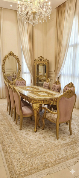 Victorian Rose & Antique Gold Dining Set  8-Piece Hand-Carved Baroque Masterpiece