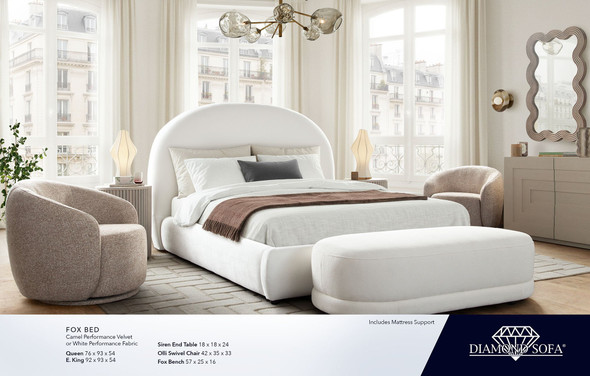 Fox Queen Bed White, White Performance Fabric, 76 in. W x 93 in. D x 54 in. H