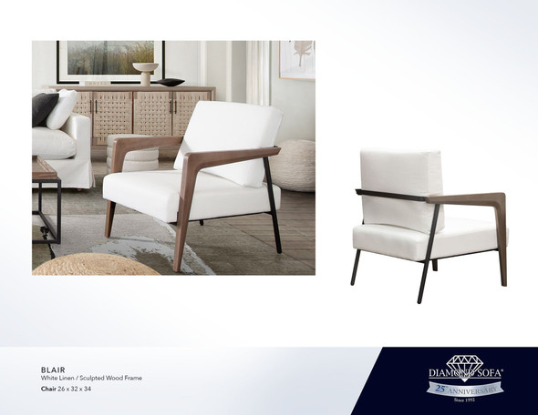 Blair Chair in White Linen, 26 in. W x 32 in. D x 34 in. H, Fully Assembled