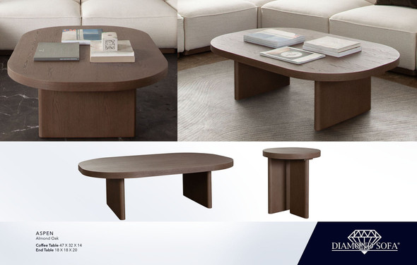 Aspen Coffee Table in Almond Oak, 47-Inch W x 32-Inch D x 14-Inch H
