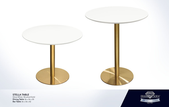 Stella Dining and Bar Table, White Lacquer / Brushed Gold, 36 x 36 x 30 Inches