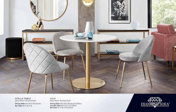 Stella Dining and Bar Table, White Lacquer / Brushed Gold, 36 x 36 x 30 Inches