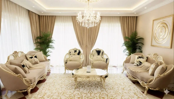 Premium Royal Gold & Beige Living Room Set  (Classic Luxury Look)