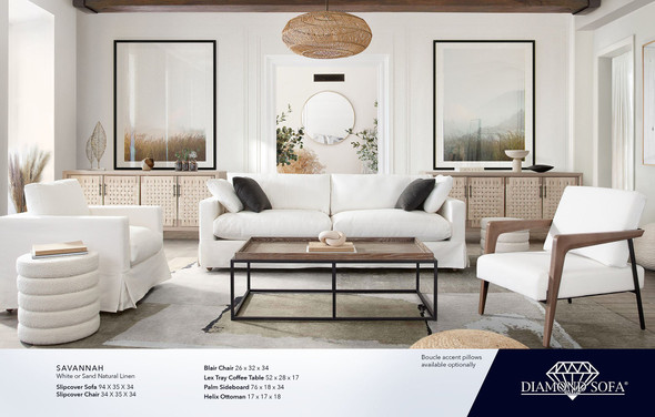 Savannah Slipcover Sofa, White or Sand Linen, 94 in. W x 35 in. D x 34 in. H