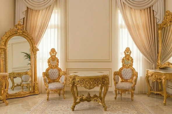 Traditional Antique Console Table, Mirror & Chair