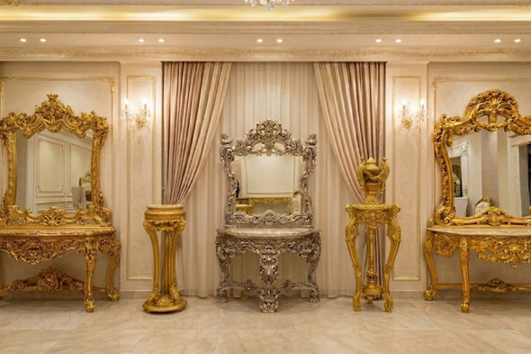 Antique Baroque Vanity Console Mirror Set