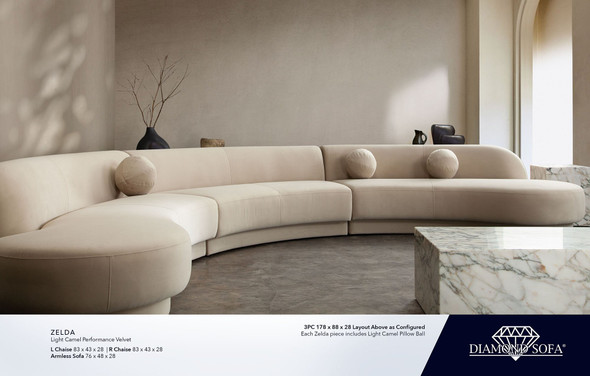 Zelda Left- or Right-Facing Sofa, 83 x 43 x 28 Inches, 16.5-Inch Seat Height