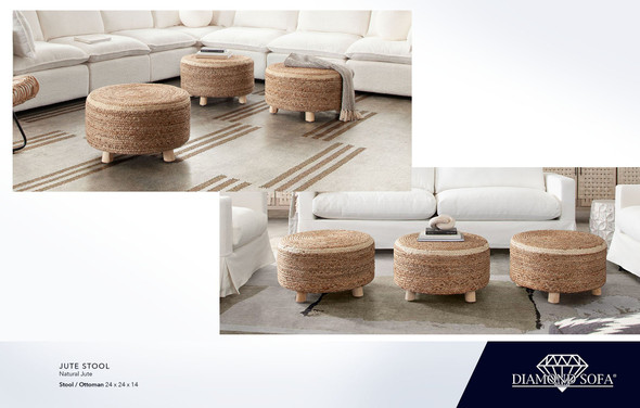Jute Stool in Natural Jute, 24 in. W x 24 in. D x 14 in. H, Fully Assembled